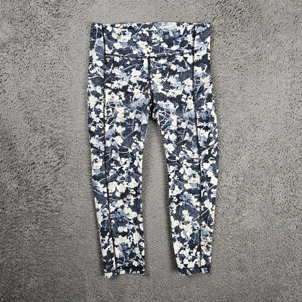 Lululemon Speed Up Crop 21 Floral Multi Black White Running Leggings Womens 6‎